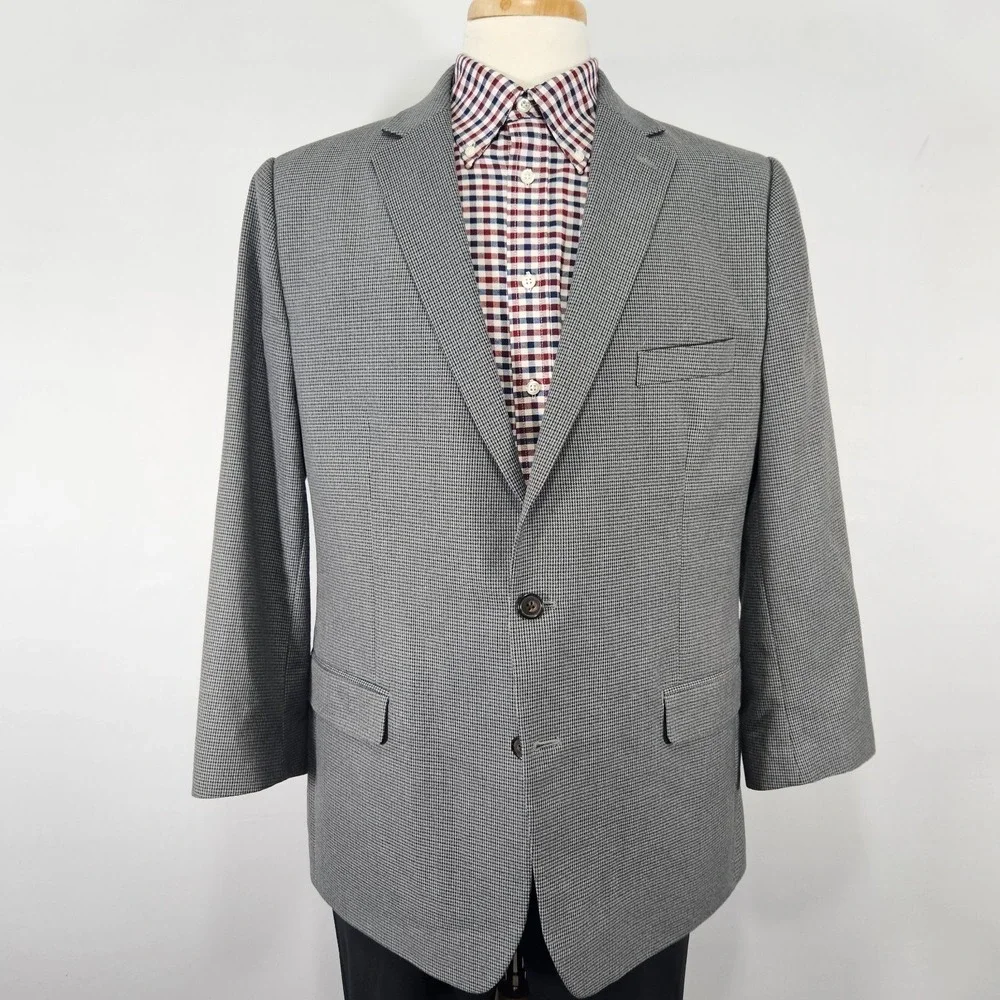 Chaps Men's Sport Coat Blazer Two Button Gray Houndstooth Polyester Blend 46XS